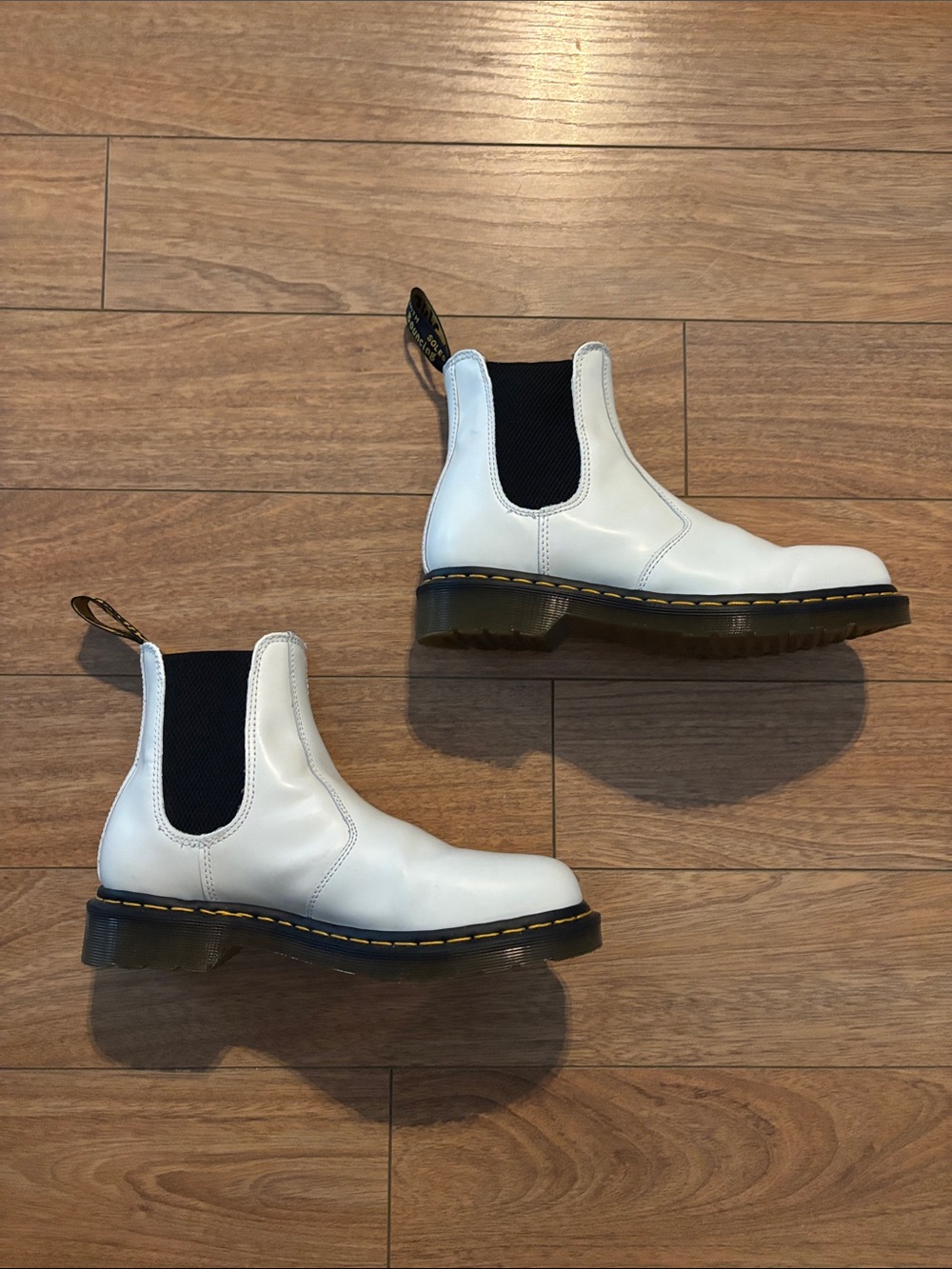 Dr. Martens White Leather Chelsea Combat Boots with Black Elastic